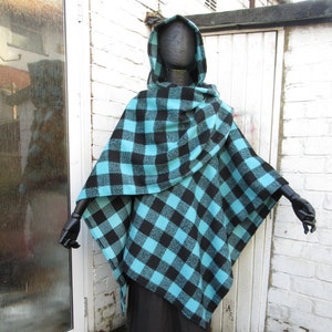 Warm vegan ruana hooded cape wrap warm Travel  poncho hooded blanket