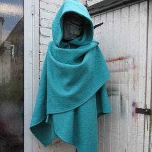 Wrap ruana hooded cape wool blend textured many colours 33inches