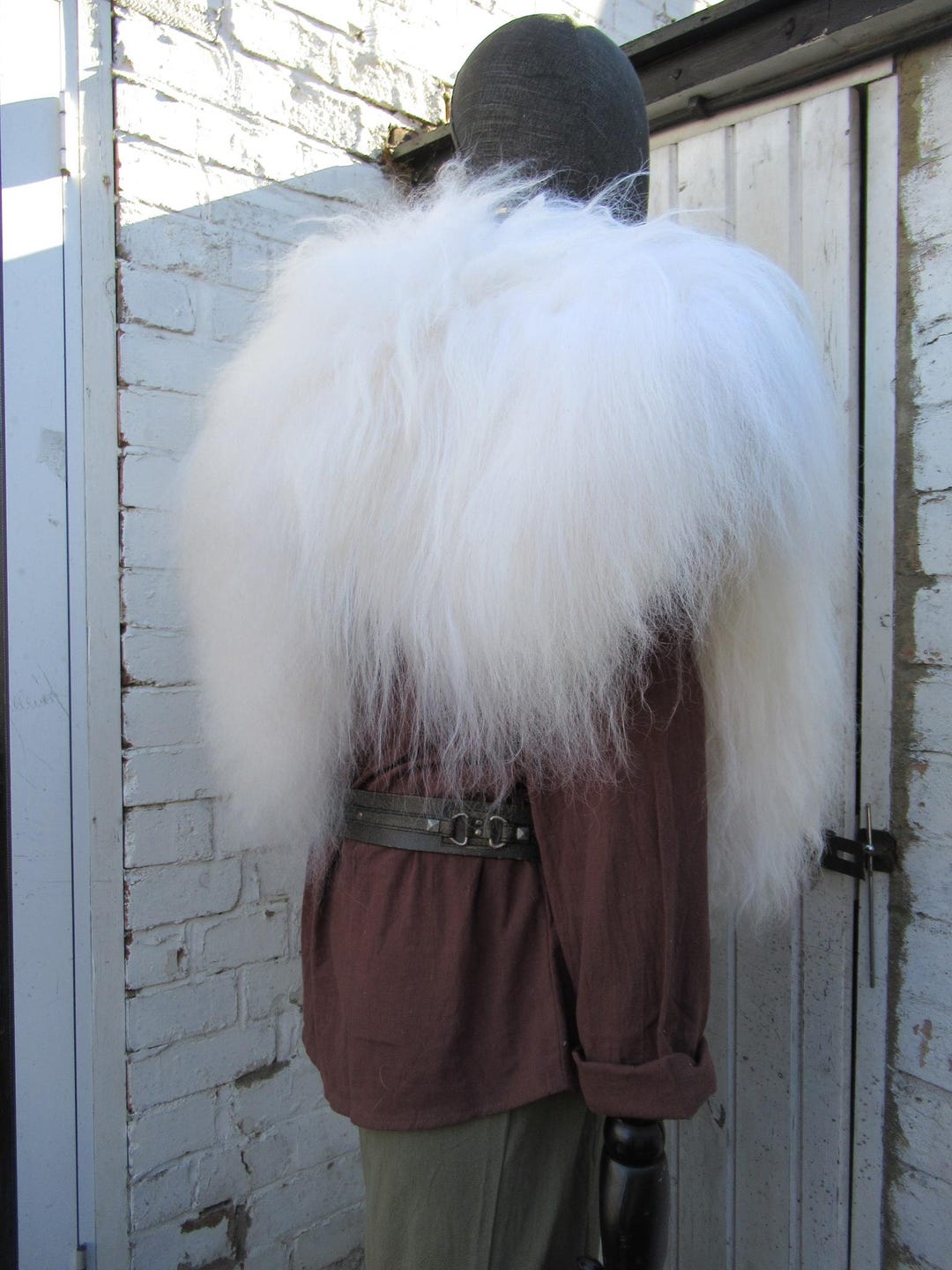 Warrior White Collar Sheepskin Fur Barbarian Long Hairs Large Irregular ...