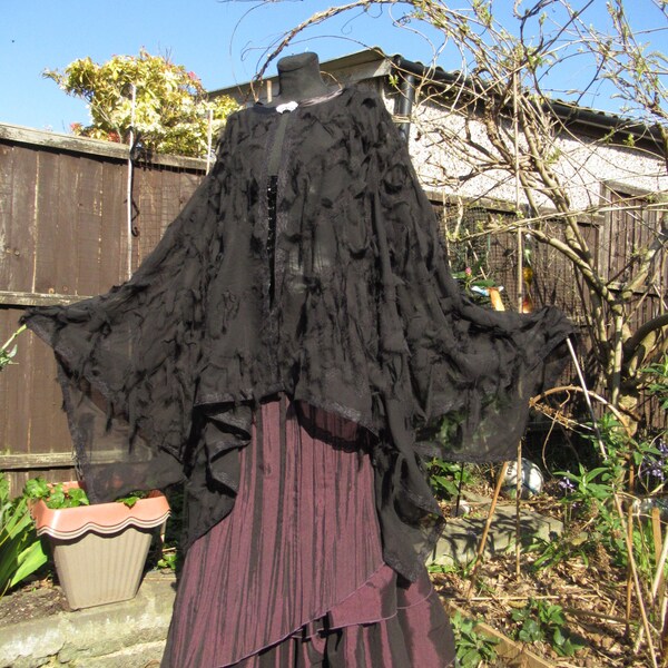 Medieval feathers cape black poncho Goth Wedding Cosplay costume feathers effect handmade By Maria