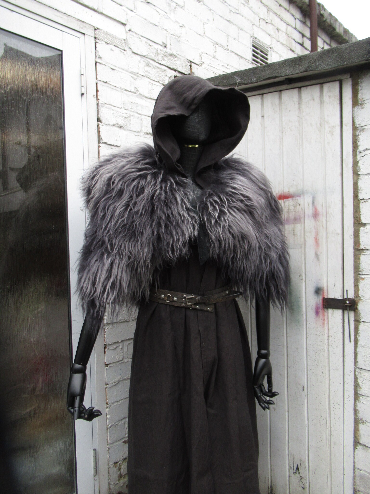 Wolf Grey Collar Fur Cape Grey Black Barbarian Long Hairs Etsy