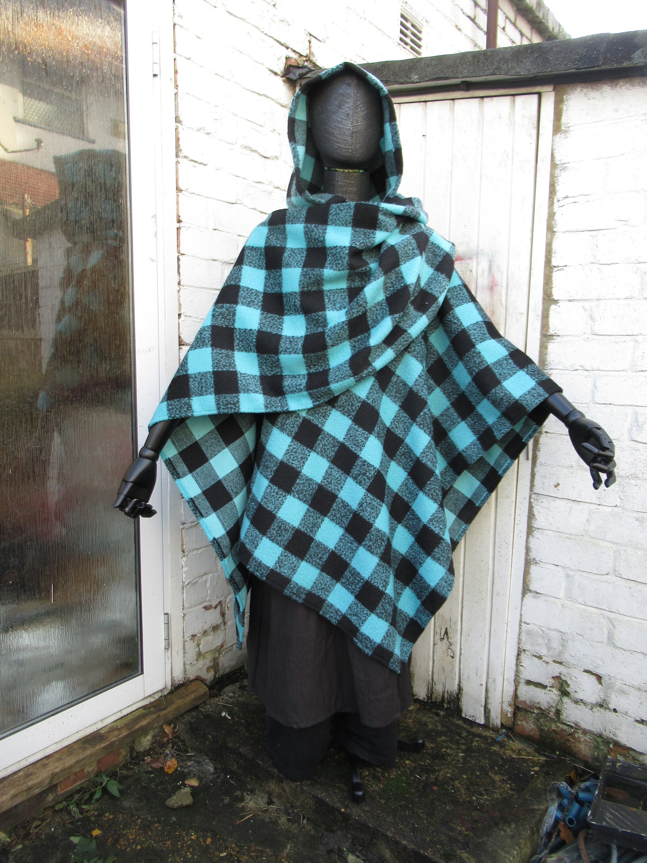 Wrap Hooded Ruana Cape Vegan Wool Look 