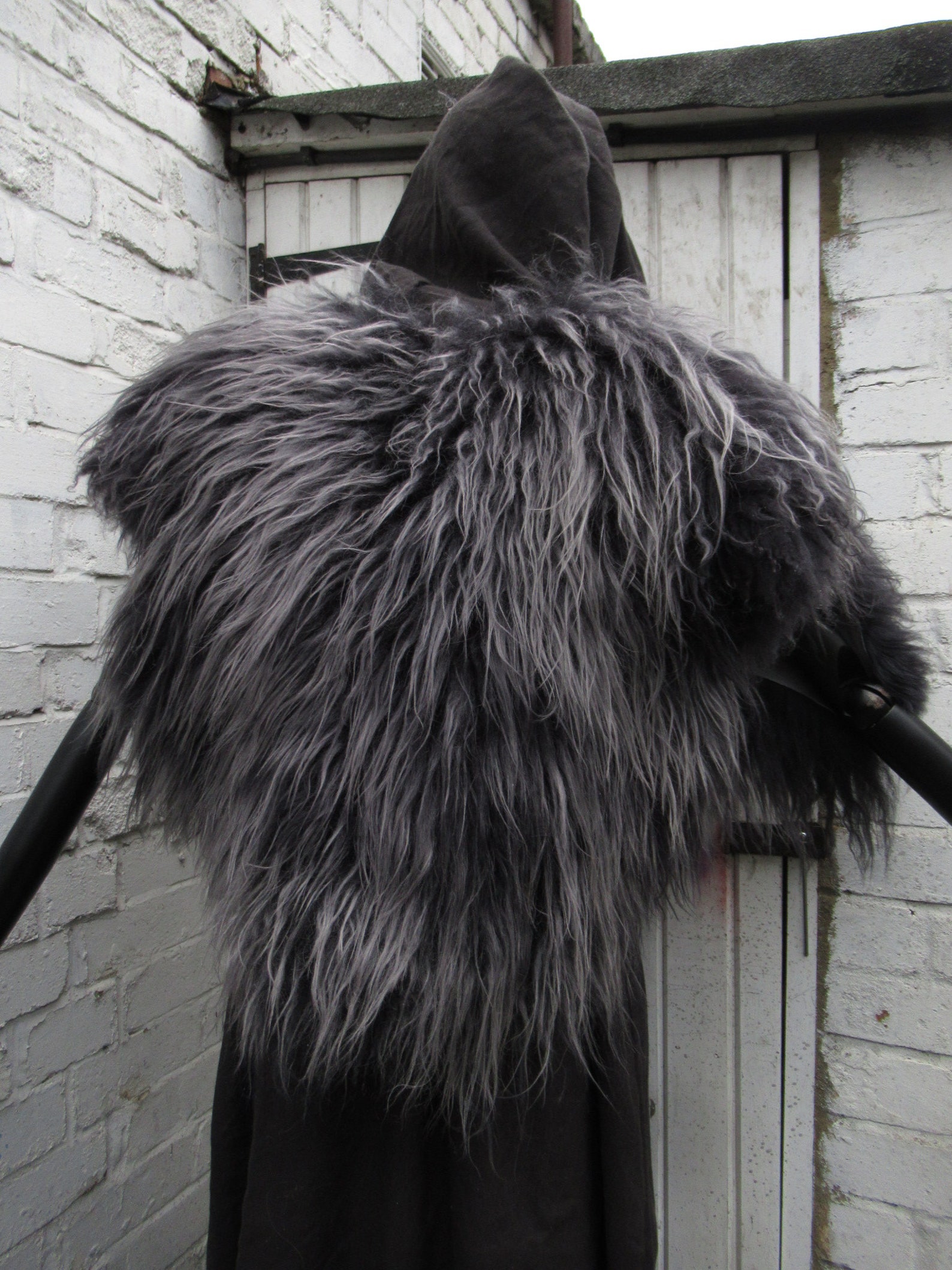 Wolf Grey Collar Fur Cape Grey Black Barbarian Long Hairs Etsy