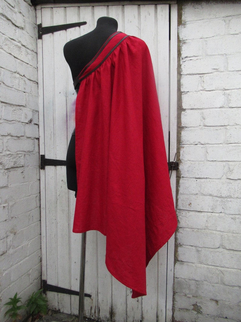Medieval one shoulder cape pure linen red other colours LARP cloak.