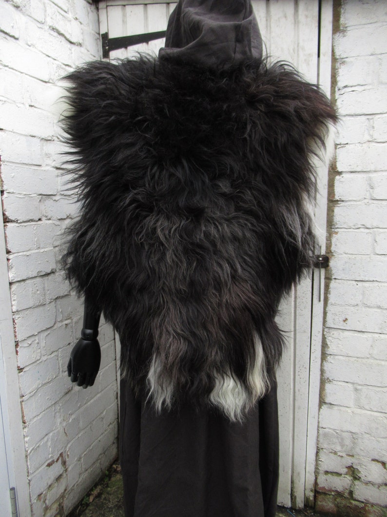 Black grey fur cape collar Barbarian Long hairs super large | Etsy