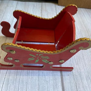 Foldable Vintage Wooden Sleigh tabletop decoration Red & Gold