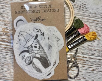Stick and Stitch Embroidery Witchy Halloween Pattern