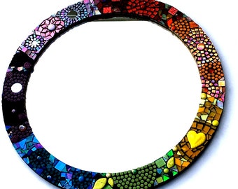 Mosaic Mirror, Rainbow Stained Glass Art, Boho Home Decor, Colorful Wall Hanging