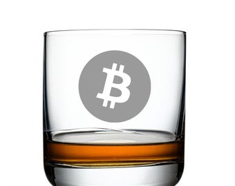 Bitcoin Whiskey Glass, Custom Laser Engraved, 10.5 oz