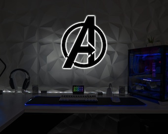 The Avengers LED Neon Sign Wall Art. Marvel Comic gameroom backlit logo