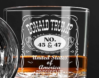 Engraved Trump Whiskey Glass: Black Label Bourbon, 11 oz