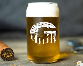 Personalized Beer Can Glass – American Flag Monogram, 16 oz