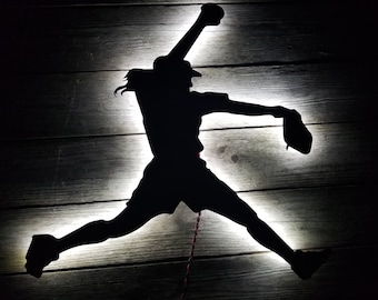 LED Softball Pitcher Wall Art, Backlit Fast Pitch Sign