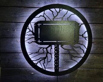 Thor Hammer Backlit Sign: Avengers Game Room Decor
