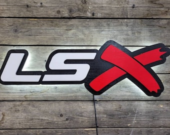 Lsx gm motorsport LS engine. General Motors LSX LED lit wall sign. Garage or workshop signage.