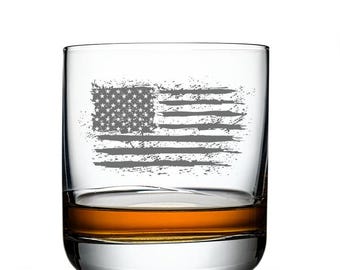 American Flag Whiskey Glass, Laser Etched Personalized Gift