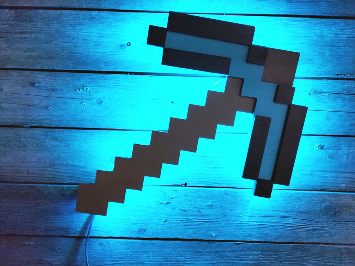 Minecraft Pickaxe Inspired LED Nightlight. Game Room Theme, Birthday ...