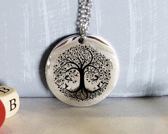 Tree of Life Pendant Necklace, Chrome Silver, Viking Jewelry