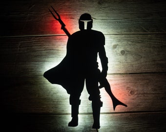 The Mandalorian backlit signage, wall Art, Video Game Art, Game Room Decor Sign, 2 colors of LED's