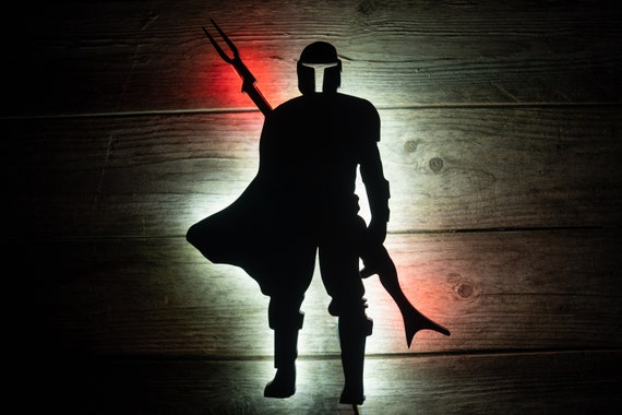 The Mandalorian backlit signage, wall Art, Video Game Art, Game Room Decor Sign, 2 colors of LED&#39;s