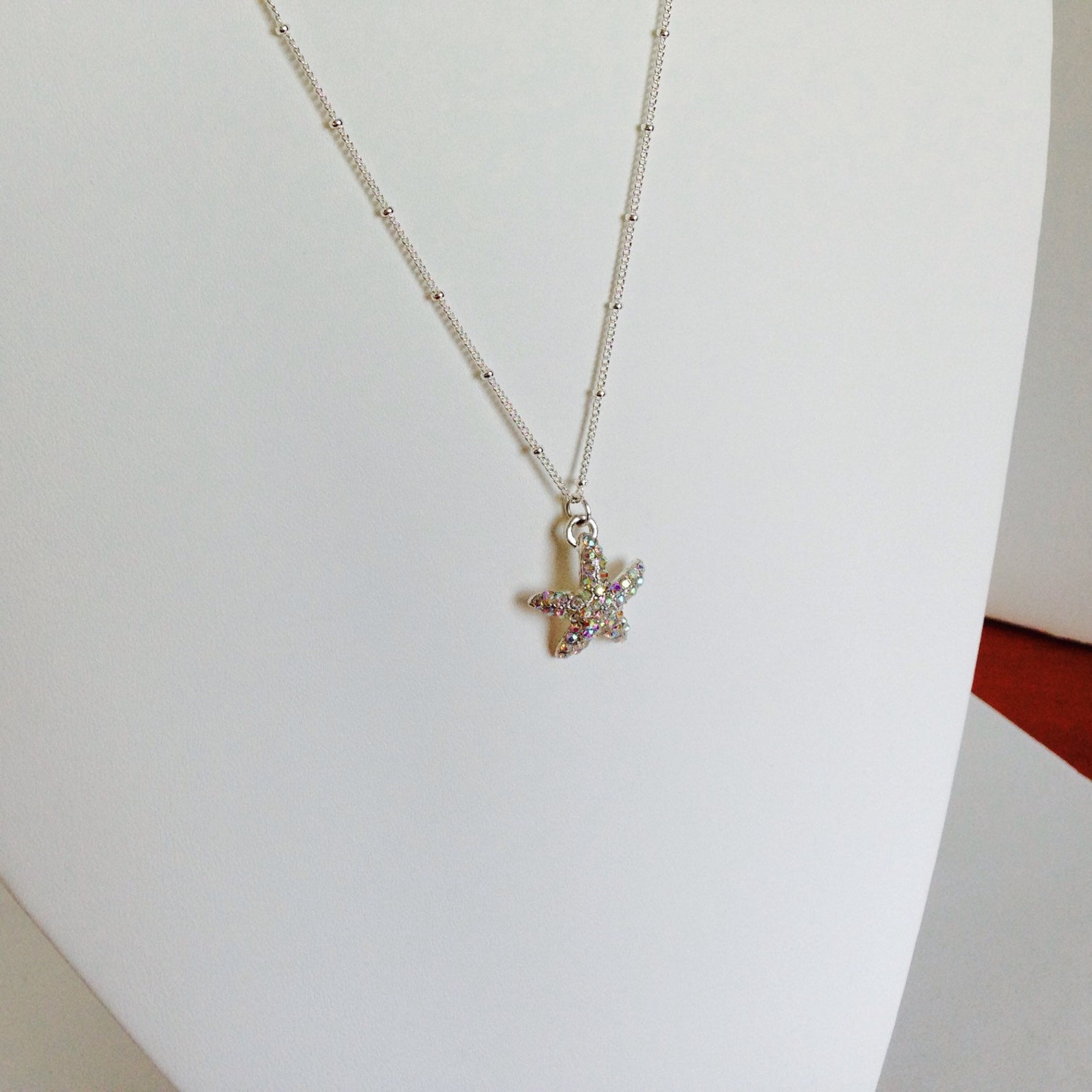 Silver Pave Starfish Necklace on Silver Plated Chain Nautical - Etsy