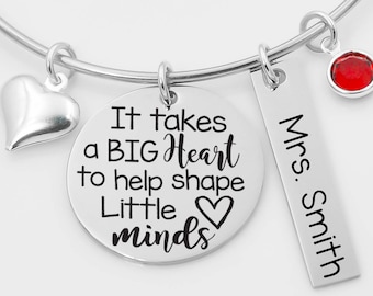 Leraar verstelbare bangle armband, de giften van de docent, leraar waardering, duurt het een groot hart vorm weinig verstand, Teach, liefde inspireren