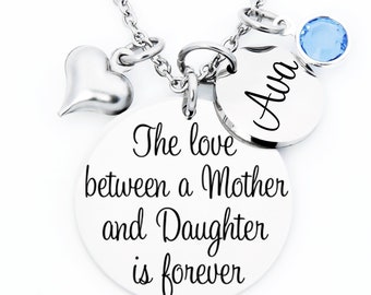 The love between a Mother an Daughter is forever necklace,  necklace for mom, necklace for daughter, stainless steel engraved