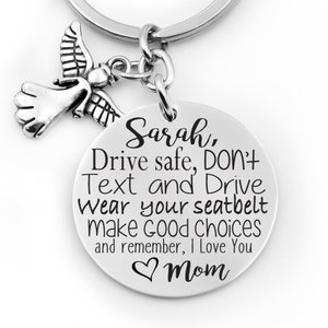 Personalized New driver key chain, Sweet 16, Birthday gift, New car gift,  stainless steel key chain, Dont text and drive, make good choices