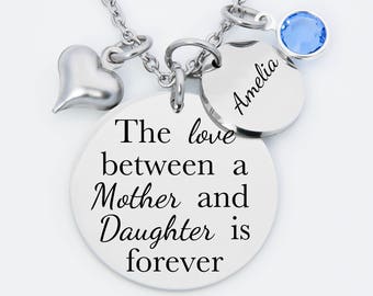 The love between a Mother an Daughter is forever necklace,  necklace for mom, necklace for daughter, stainless steel engraved