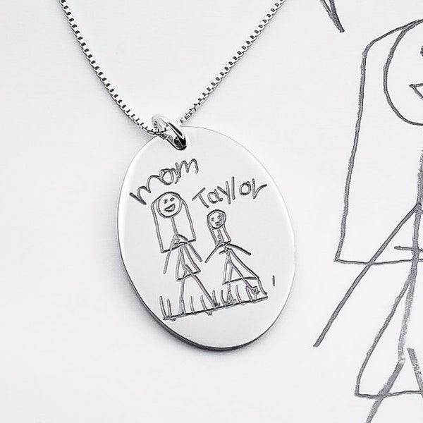 Custom child artwork necklace, Children's Drawing Necklace or key chain, actual handwriting, gift for mom, personalized jewelry, mothers day