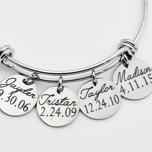 Pulsera de madre personalizada, pulsera de acero inoxidable, regalo del día de la madre, pulsera de mamá, regalo para madres, nombres de niños