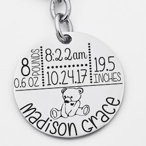 new parent Keychain, birth stat Keyring, New baby stats,  gift for new parents, personalized birth stat keychain, custom gift for new mom