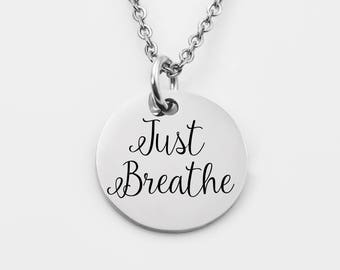 Just Breathe ketting met Cystic Fibrosis bewustzijn, inspirerende cadeau, motiverende ketting, ademen ketting