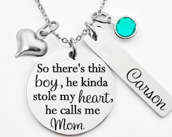 Mothers necklace,  necklace for mom, So there's this boy, he kinda stole my heart, he calls me Mom, mothers day gift, new mom, gift from son