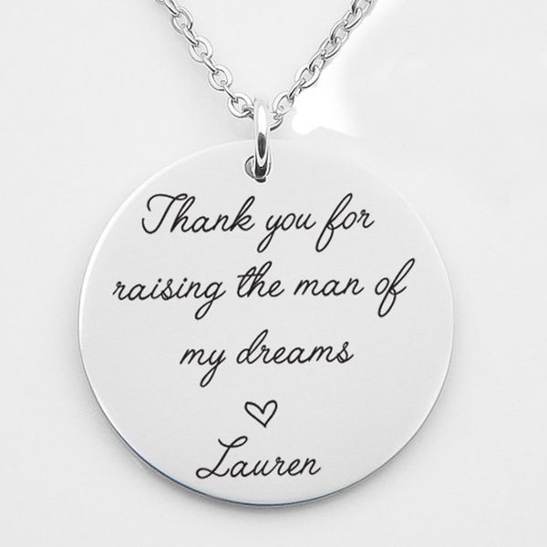 Thank you for raising the man of my dreams necklace, wedding necklace, gift for mother of the groom, mother of the bride gift