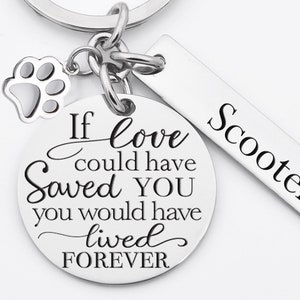 Pet loss gift, If love could have saved you, you would have lived forever, stainless steel keychain with dog paw charm and additional names