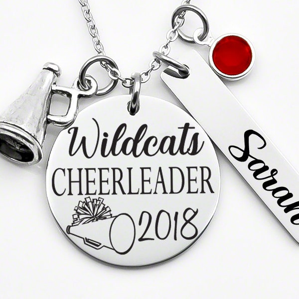 Custom Cheerleader necklace, high school cheerleader, gift for girl, dance team, cheer, megaphone, cheerleader gift, coach gift, cheer squad