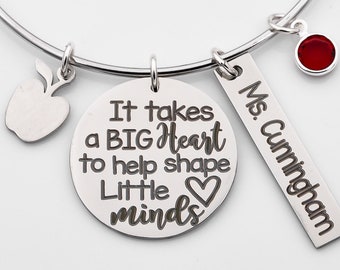 Leraar verstelbare bangle armband, leraar geschenken, leraar waardering, het duurt een groot hart om kleine geesten vorm, leren, liefde Inspire