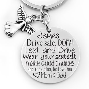 Personalized New driver key chain, Sweet 16, Birthday gift, New car gift,  stainless steel key chain, Dont text and drive, make good choices