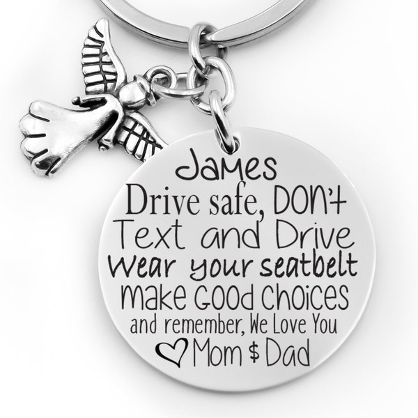 Personalized New driver key chain, Sweet 16, Birthday gift, New car gift,  stainless steel key chain, Dont text and drive, make good choices