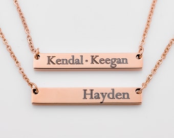Mothers necklace, bar necklace, name necklace, Rose gold necklace, silver necklace, yellow gold necklace, horizontal bar, simple necklace