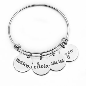 Personalized Mother&#39;s bangle bracelet with names, stainless steel bracelet, mothers day gift, mom bracelet, gift for mothers, kids names