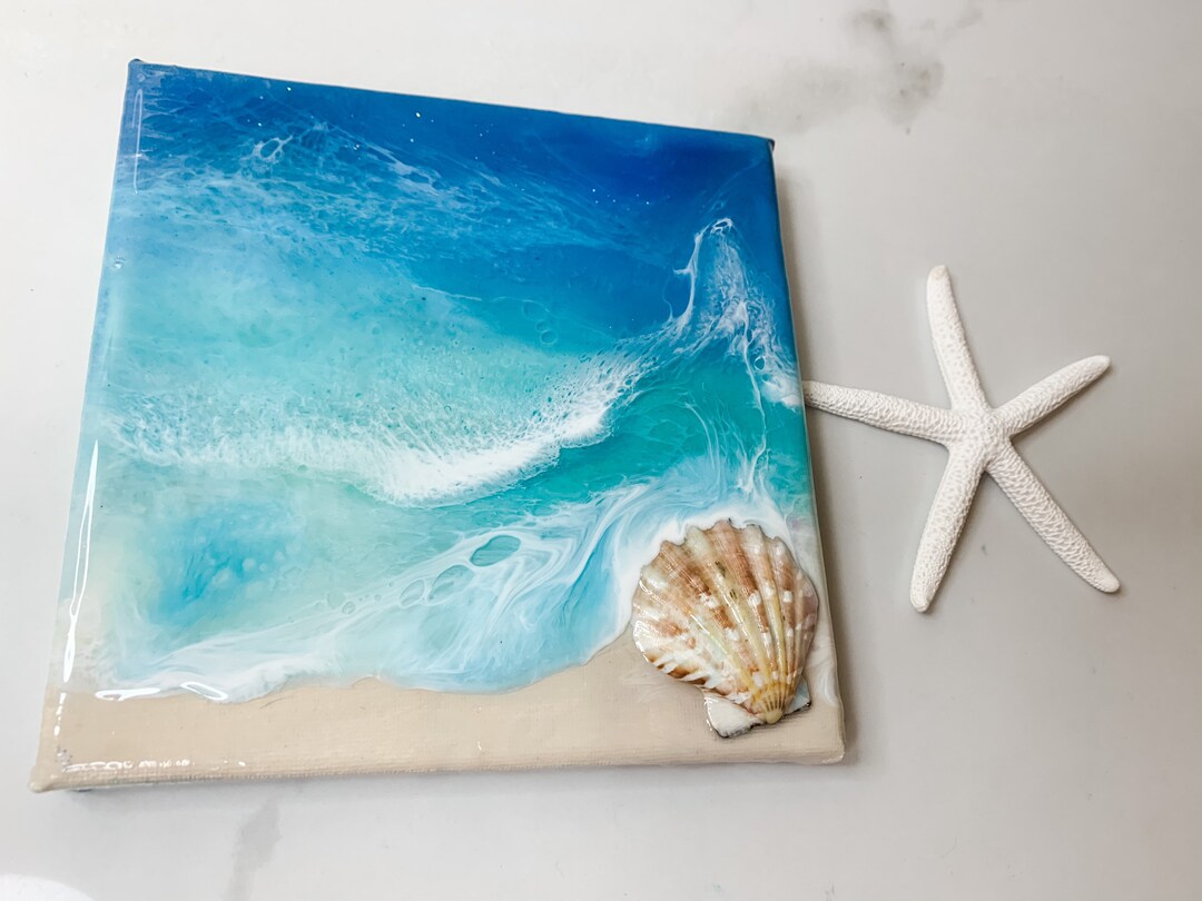 Resin Ocean Wall Art on Canvas With Shell Etsy
