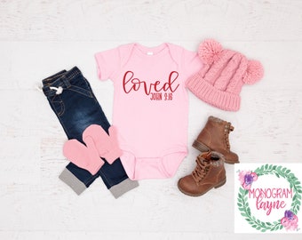 Loved John 3:16 Bodysuit - Inspirational Christian Tee - Valentine's Tee - Love Shirt - Christian Shirt - Mama and Mini - Monogram Layne