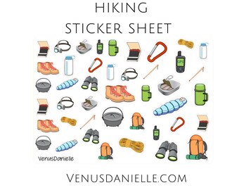Hiking Journal Sticker Sheet, Nature Stickers, Walking Stickers, Planner Stickers, Bullet journal, Travelers Notebook, Vacation, Camping