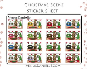 Christmas Themed Planner Stickers, Christmas Scene, Half Box Stickers, Decorative Stickers