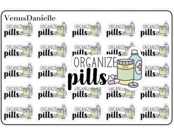 Organize Pills Planner Sticker Sheet - Medication Tracker Stickers - Functional Planner Stickers - Perfect for Health Journals