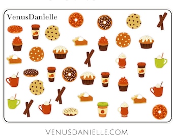 Fall Themed Food Planner Sticker Sheet - Autumn Food Stickers, Pumpkin Spice Stickers, Harvest Planner Stickers, Seasonal Meal Planner