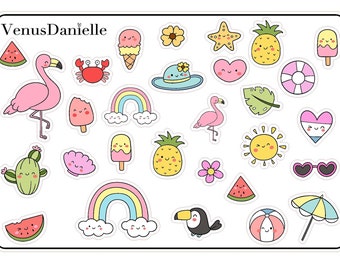 Seasonal Tropical Planner Stickers: Summer Beach Theme, Vacation Decor, Bujo, Planner Sticker, Calendar