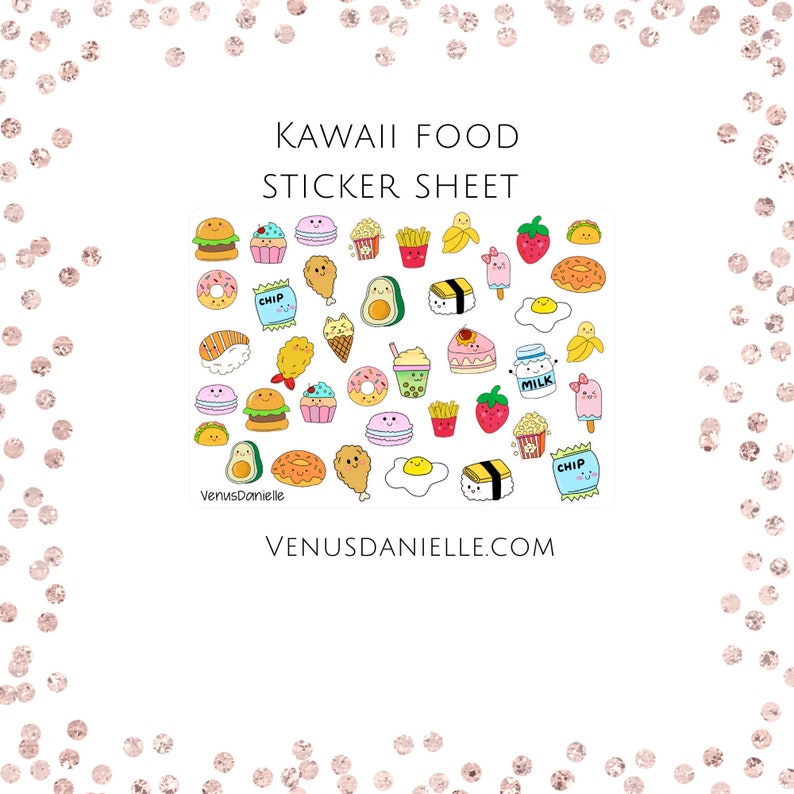 Kawaii Food Sticker Set, Cute Food Stickers, Planner Stickers, Sticker Labels, Kawaii Stationery, Journal Stickers, Matte Sticker, journal image 1